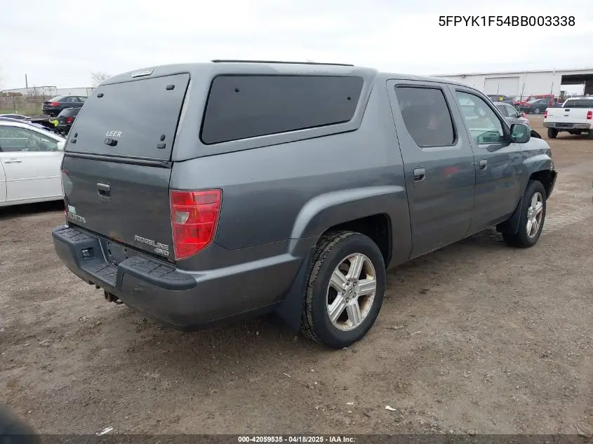 2011 Honda Ridgeline Rtl VIN: 5FPYK1F54BB003338 Lot: 42059535