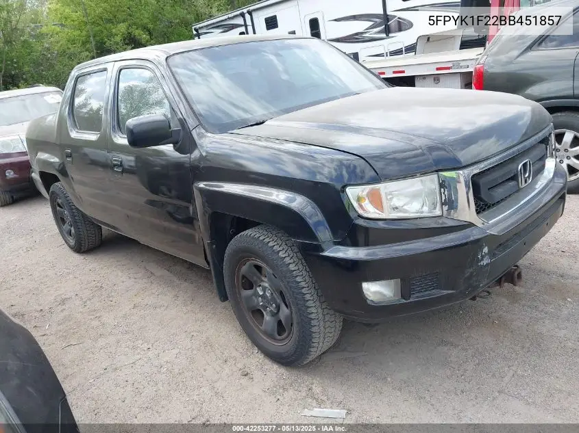 2011 Honda Ridgeline Rt VIN: 5FPYK1F22BB451857 Lot: 42253277