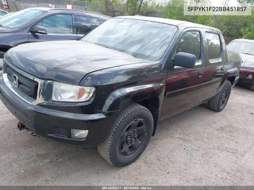 2011 Honda Ridgeline Rt VIN: 5FPYK1F22BB451857 Lot: 42253277