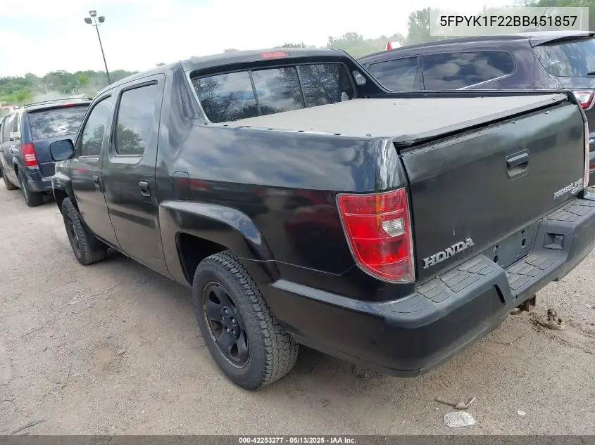 2011 Honda Ridgeline Rt VIN: 5FPYK1F22BB451857 Lot: 42253277