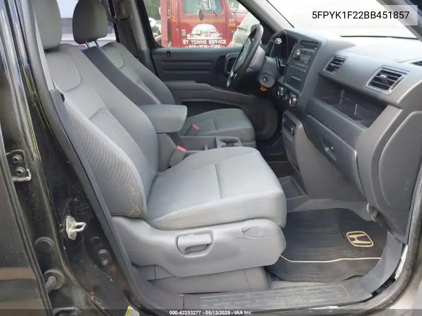 2011 Honda Ridgeline Rt VIN: 5FPYK1F22BB451857 Lot: 42253277