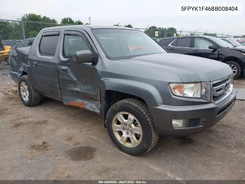 2011 Honda Ridgeline Rts VIN: 5FPYK1F46BB008404 Lot: 42585094