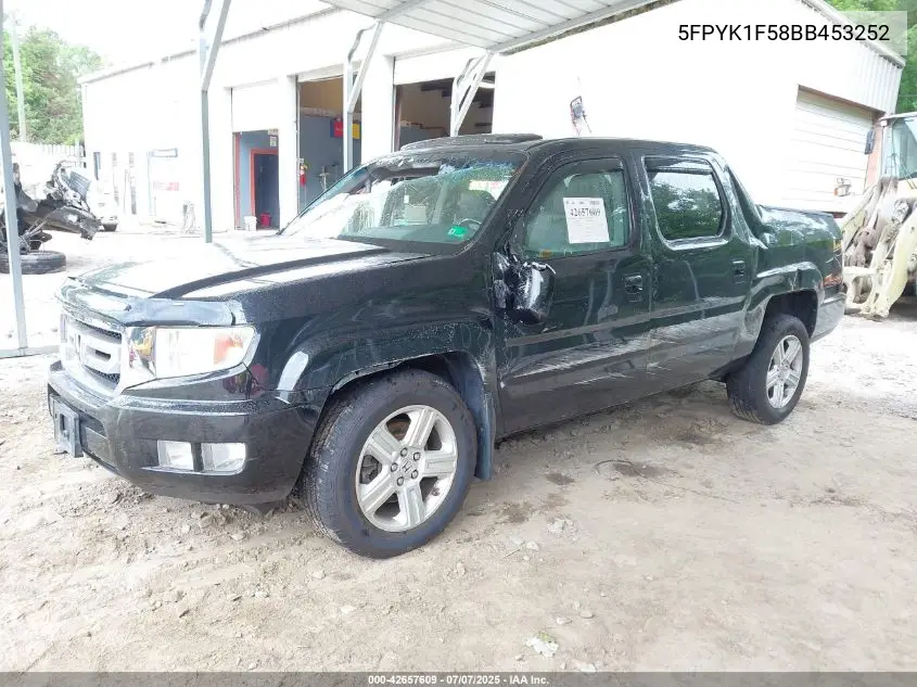 2011 Honda Ridgeline Rtl VIN: 5FPYK1F58BB453252 Lot: 42657609