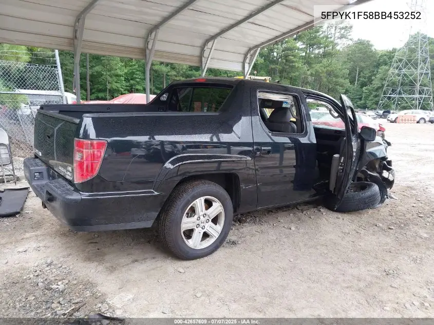 2011 Honda Ridgeline Rtl VIN: 5FPYK1F58BB453252 Lot: 42657609