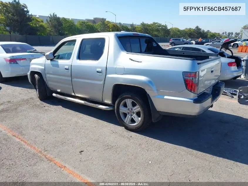 2012 Honda Ridgeline Rtl VIN: 5FPYK1F56CB457687 Lot: 42582331
