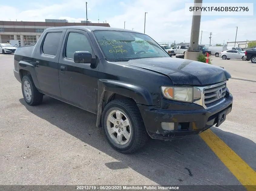 2013 Honda Ridgeline Rts VIN: 5FPYK1F46DB502796 Lot: 20213719