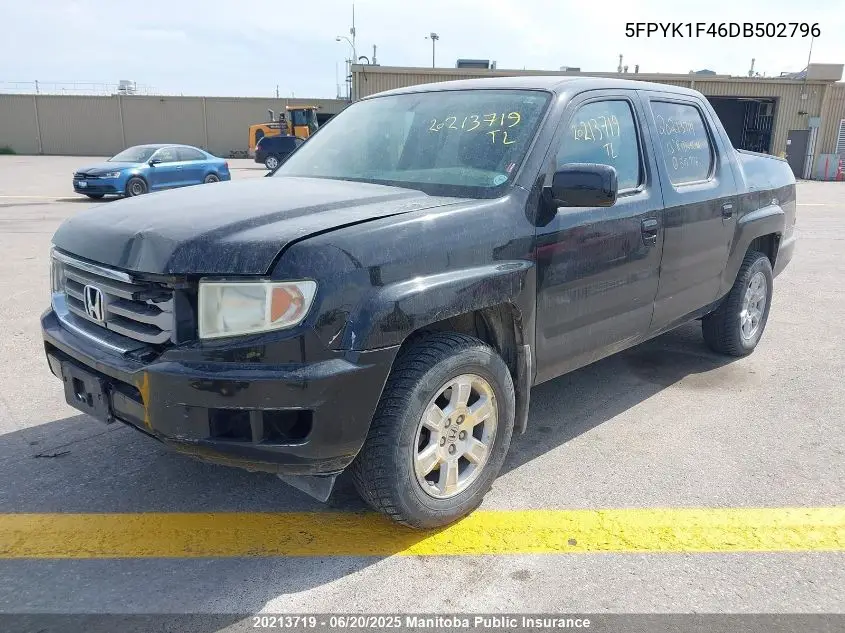 2013 Honda Ridgeline Rts VIN: 5FPYK1F46DB502796 Lot: 20213719