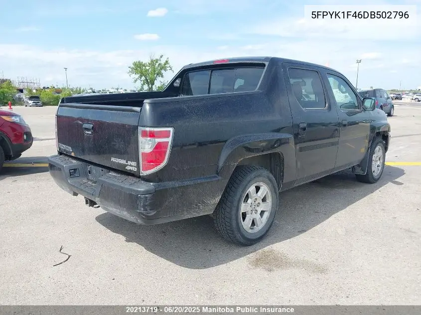2013 Honda Ridgeline Rts VIN: 5FPYK1F46DB502796 Lot: 20213719