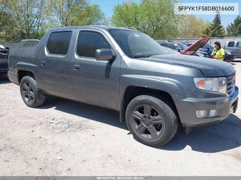 2013 Honda Ridgeline Rtl VIN: 5FPYK1F58DB016600 Lot: 42237719