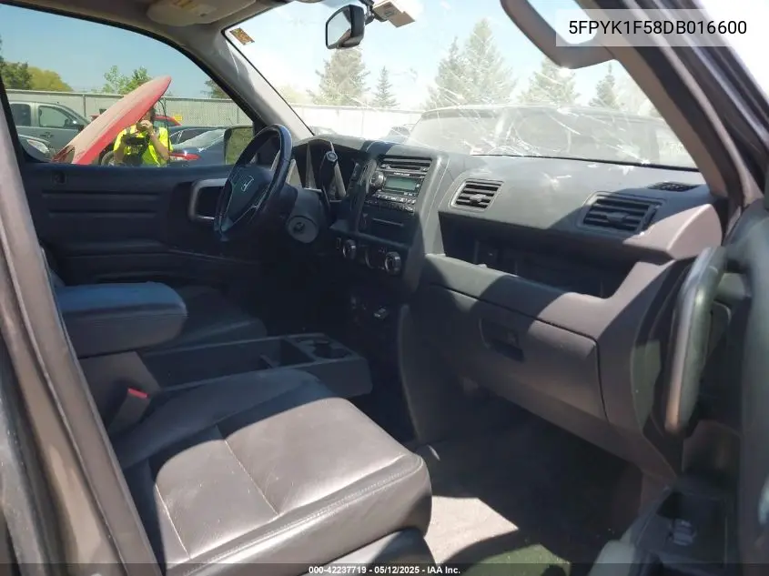 2013 Honda Ridgeline Rtl VIN: 5FPYK1F58DB016600 Lot: 42237719