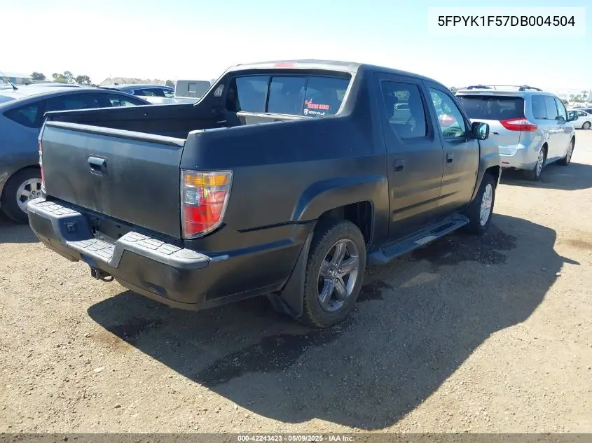 2013 Honda Ridgeline Rtl VIN: 5FPYK1F57DB004504 Lot: 42243423