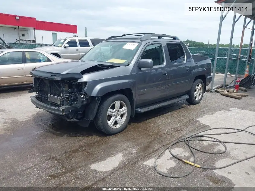 2013 Honda Ridgeline Rtl VIN: 5FPYK1F58DB011414 Lot: 42645912