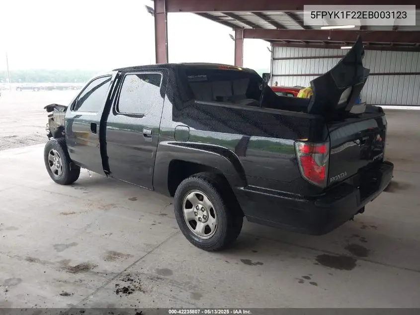 2014 Honda Ridgeline Rt VIN: 5FPYK1F22EB003123 Lot: 42235807