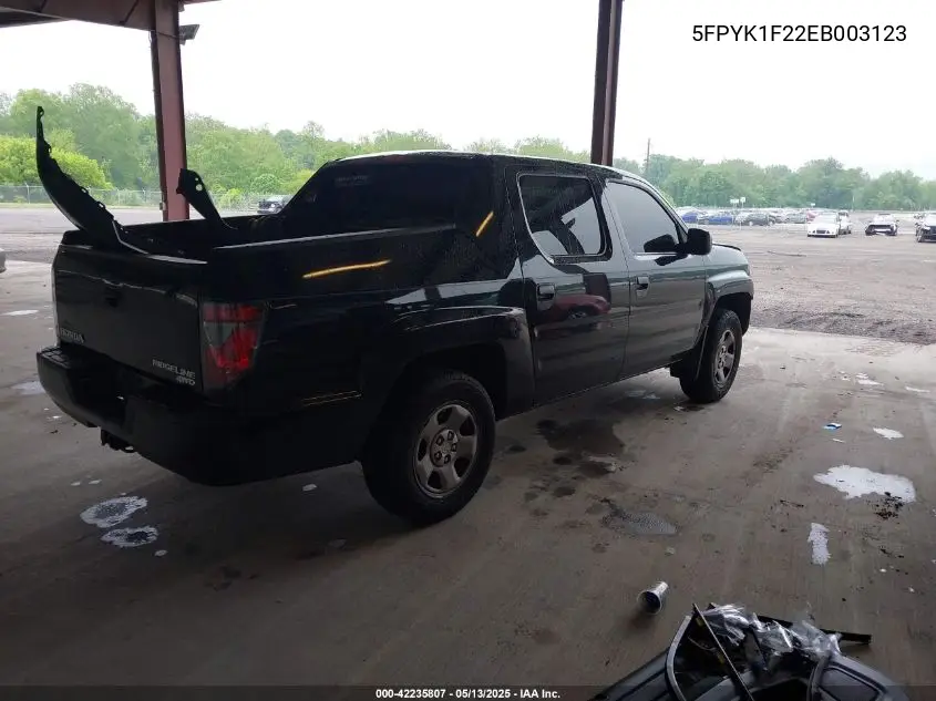 2014 Honda Ridgeline Rt VIN: 5FPYK1F22EB003123 Lot: 42235807