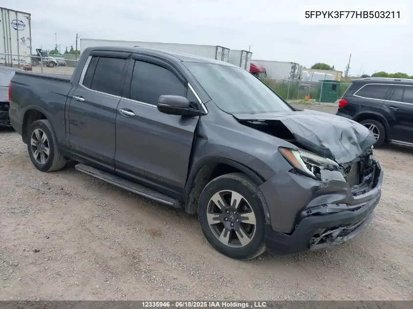 2017 Honda Ridgeline VIN: 5FPYK3F77HB503211 Lot: 12335946