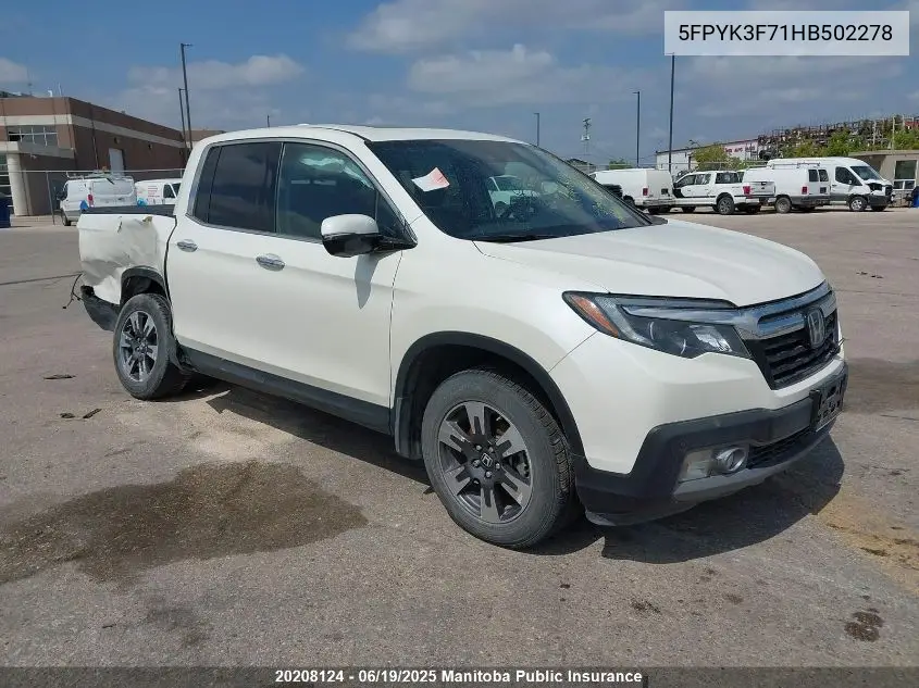 2017 Honda Ridgeline Touring VIN: 5FPYK3F71HB502278 Lot: 20208124