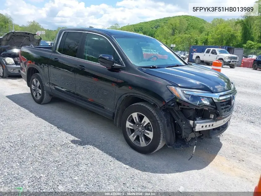 2017 Honda Ridgeline Rtl VIN: 5FPYK3F51HB013989 Lot: 42206513