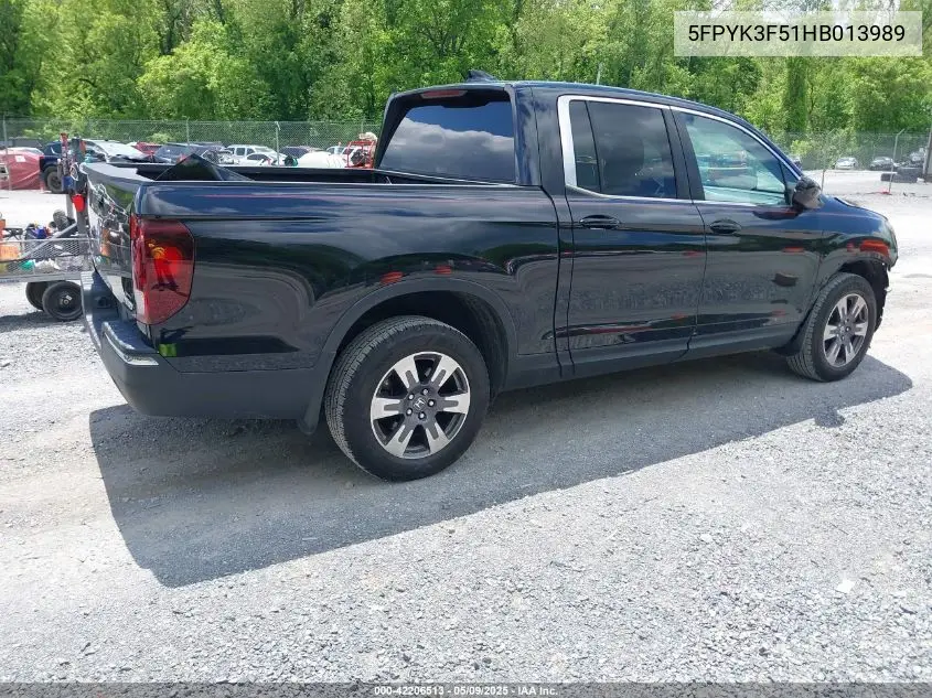 2017 Honda Ridgeline Rtl VIN: 5FPYK3F51HB013989 Lot: 42206513
