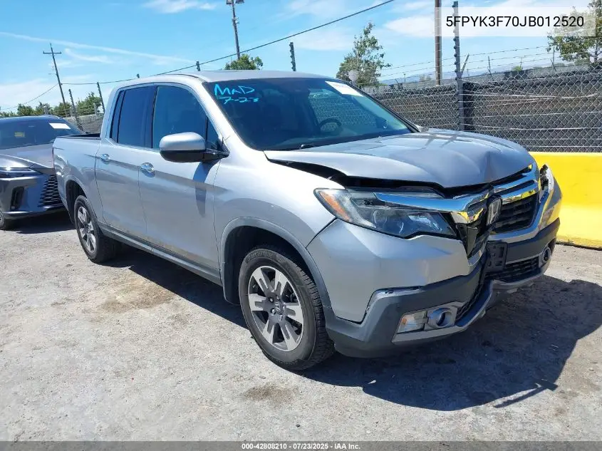 2018 Honda Ridgeline Rtl-E VIN: 5FPYK3F70JB012520 Lot: 42808210