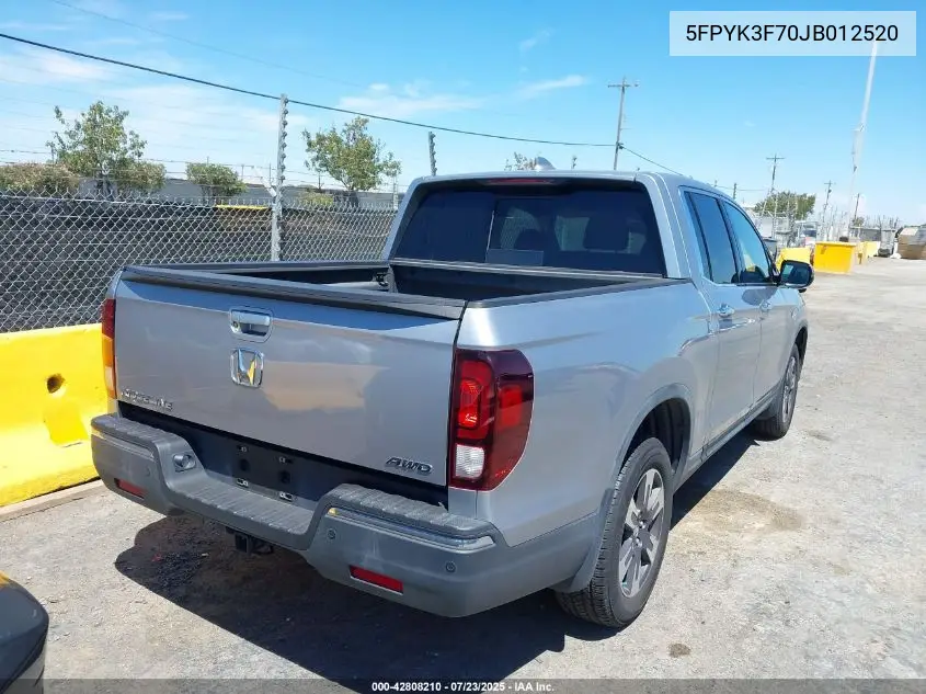 2018 Honda Ridgeline Rtl-E VIN: 5FPYK3F70JB012520 Lot: 42808210