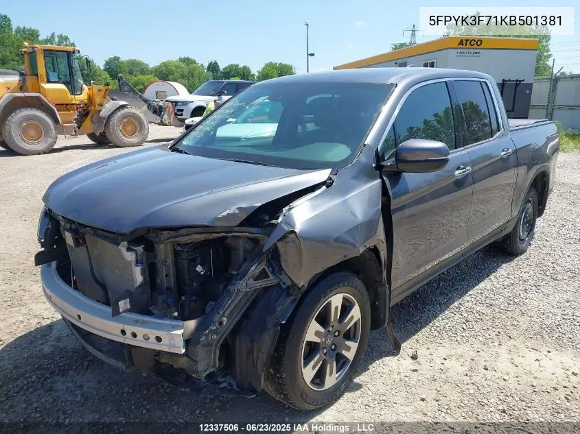 2019 Honda Ridgeline Rtl VIN: 5FPYK3F71KB501381 Lot: 12337506