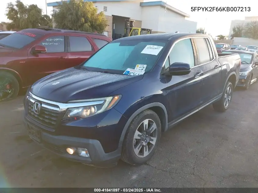 2019 Honda Ridgeline Rtl-T VIN: 5FPYK2F66KB007213 Lot: 41841897