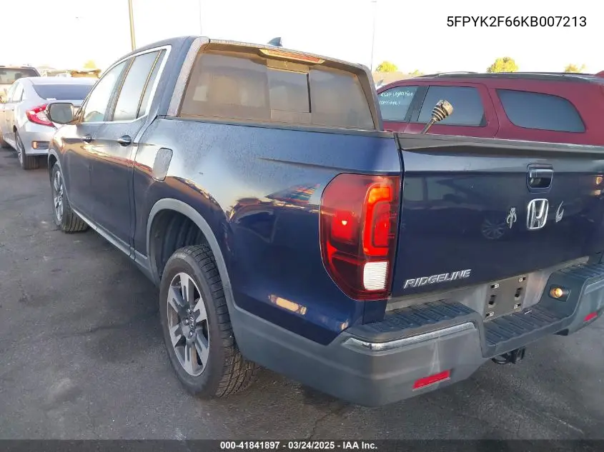 2019 Honda Ridgeline Rtl-T VIN: 5FPYK2F66KB007213 Lot: 41841897