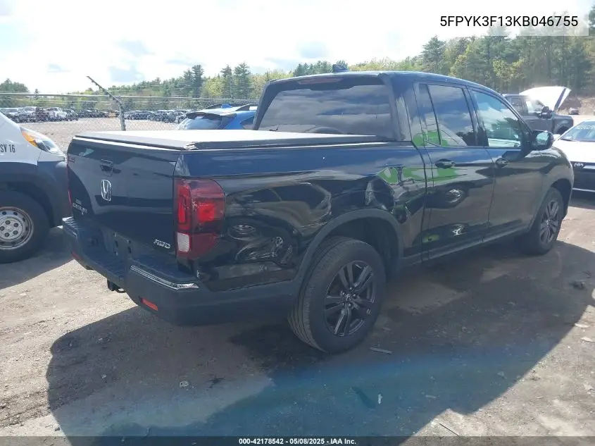 2019 Honda Ridgeline Sport VIN: 5FPYK3F13KB046755 Lot: 42178542