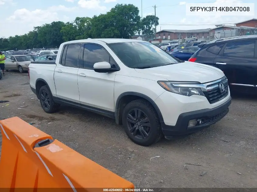 2019 Honda Ridgeline Sport VIN: 5FPYK3F14KB047008 Lot: 42540652
