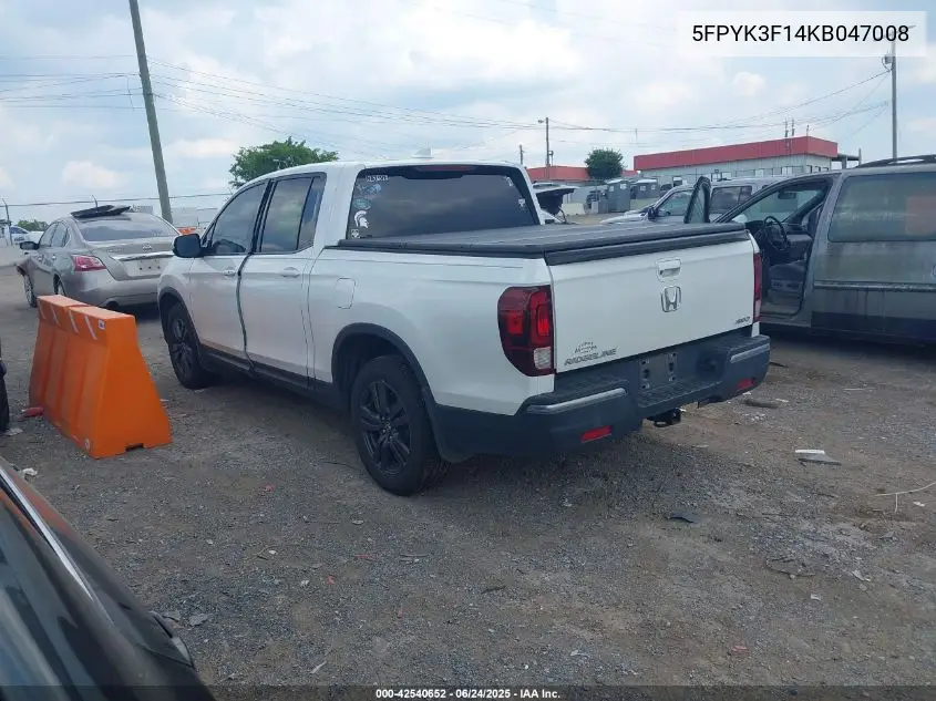 2019 Honda Ridgeline Sport VIN: 5FPYK3F14KB047008 Lot: 42540652