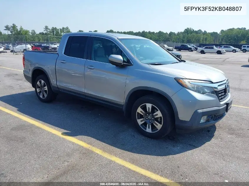 2019 Honda Ridgeline Rtl VIN: 5FPYK3F52KB048807 Lot: 42546455