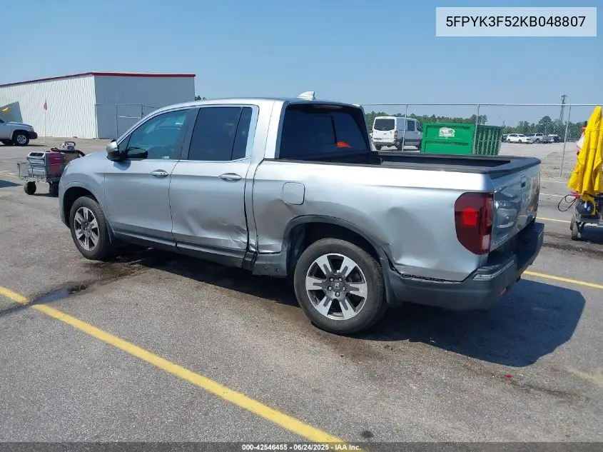 2019 Honda Ridgeline Rtl VIN: 5FPYK3F52KB048807 Lot: 42546455