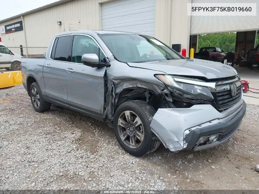 2019 Honda Ridgeline Rtl-E VIN: 5FPYK3F75KB019660 Lot: 42548495