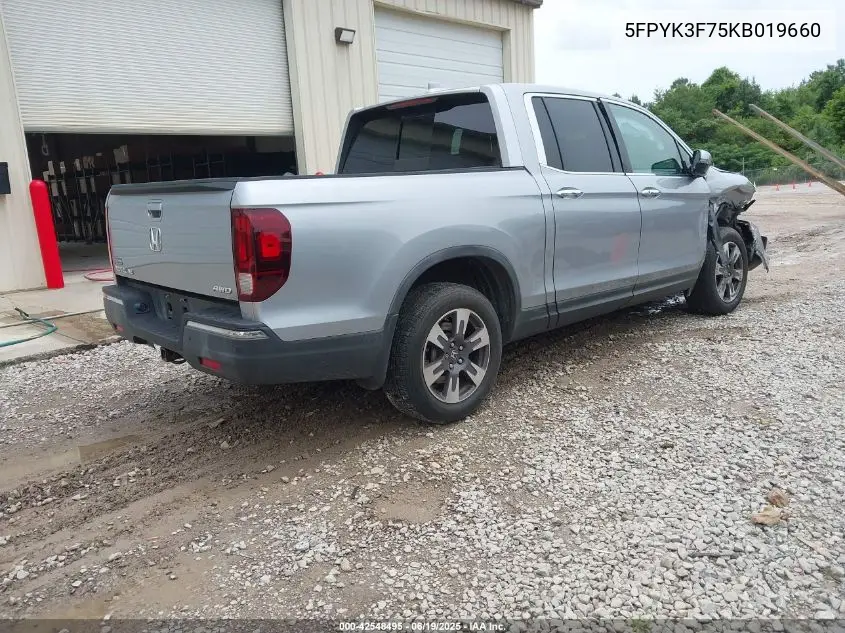 2019 Honda Ridgeline Rtl-E VIN: 5FPYK3F75KB019660 Lot: 42548495