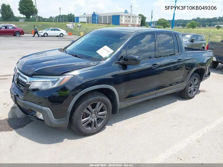 2019 Honda Ridgeline Sport VIN: 5FPYK3F10KB049306 Lot: 42579942