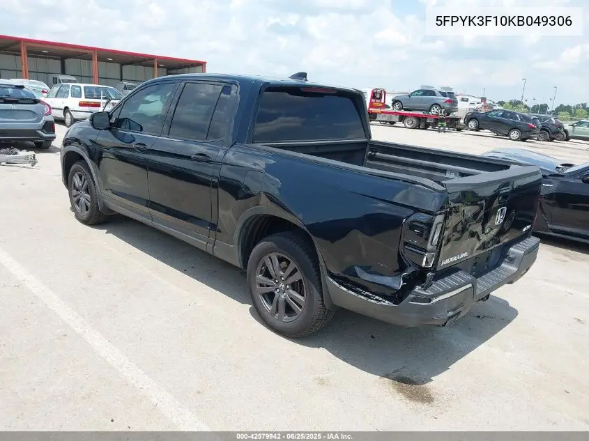 2019 Honda Ridgeline Sport VIN: 5FPYK3F10KB049306 Lot: 42579942