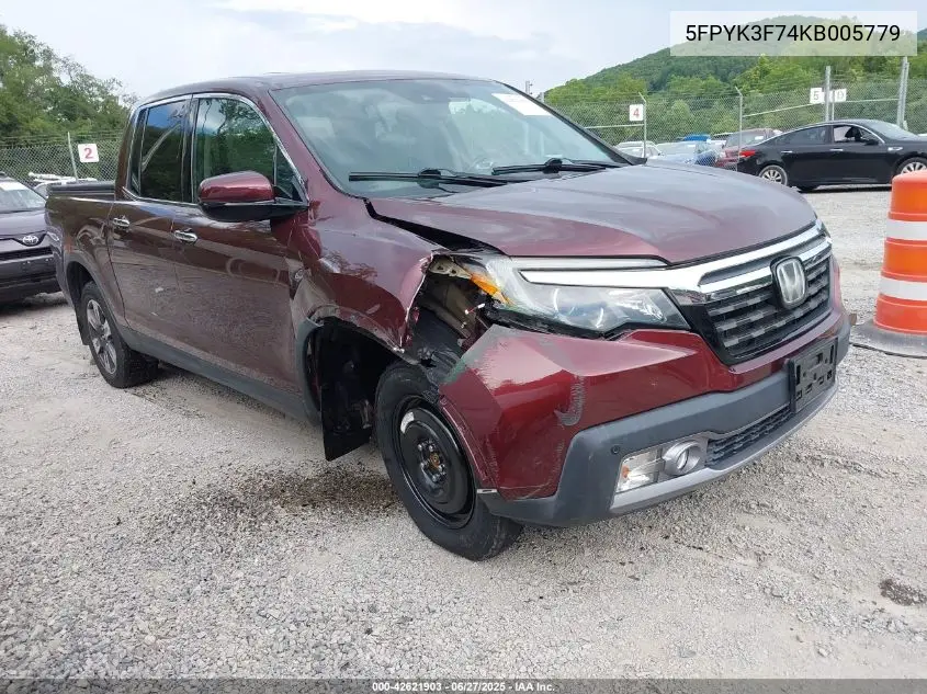 2019 Honda Ridgeline Rtl-E VIN: 5FPYK3F74KB005779 Lot: 42621903