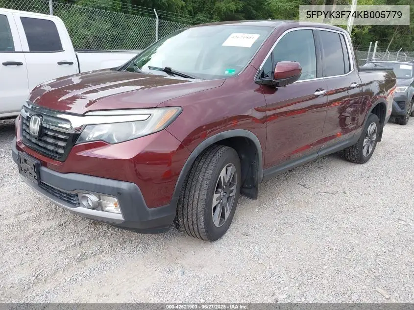 2019 Honda Ridgeline Rtl-E VIN: 5FPYK3F74KB005779 Lot: 42621903