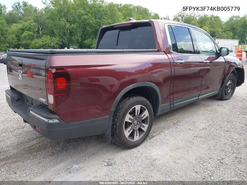 2019 Honda Ridgeline Rtl-E VIN: 5FPYK3F74KB005779 Lot: 42621903