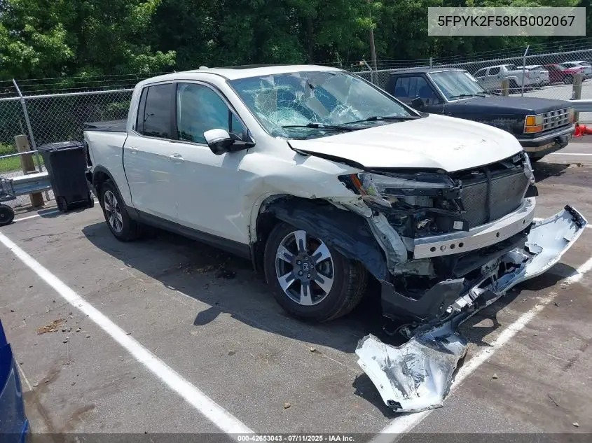 2019 Honda Ridgeline Rtl VIN: 5FPYK2F58KB002067 Lot: 42653043