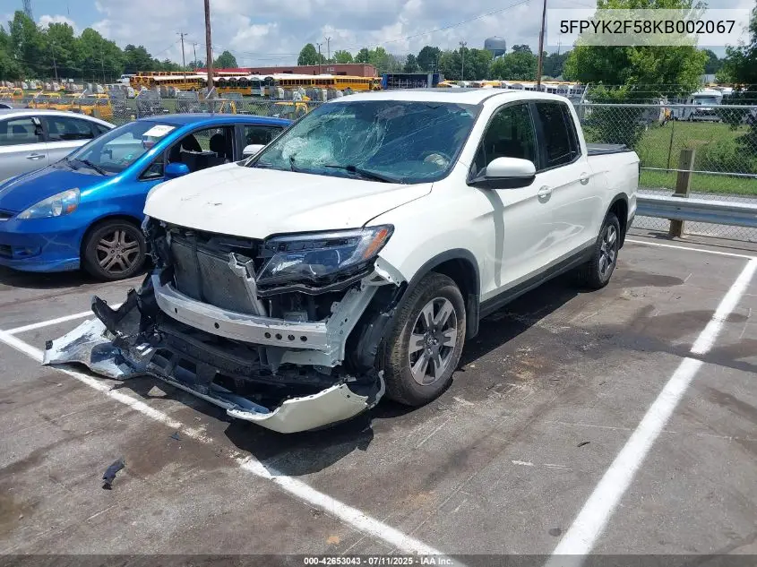 2019 Honda Ridgeline Rtl VIN: 5FPYK2F58KB002067 Lot: 42653043