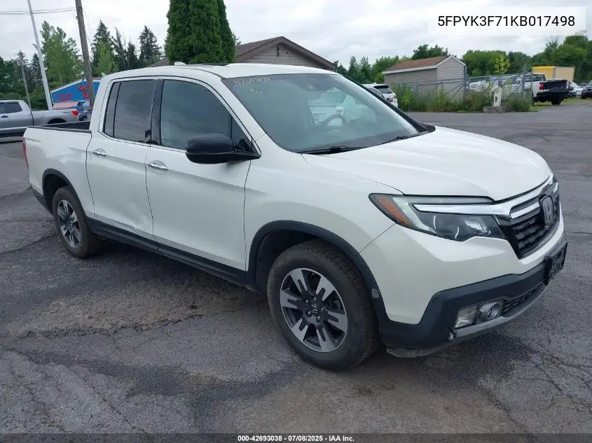 2019 Honda Ridgeline Rtl-E VIN: 5FPYK3F71KB017498 Lot: 42693038