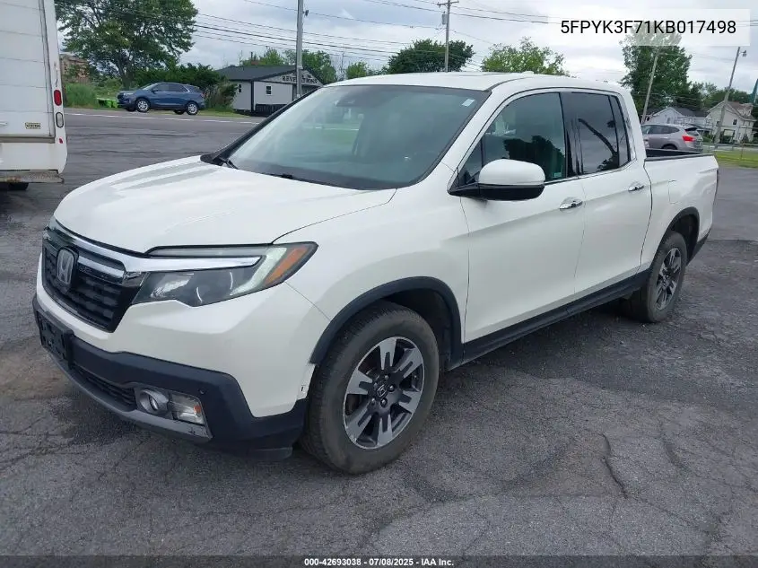 2019 Honda Ridgeline Rtl-E VIN: 5FPYK3F71KB017498 Lot: 42693038