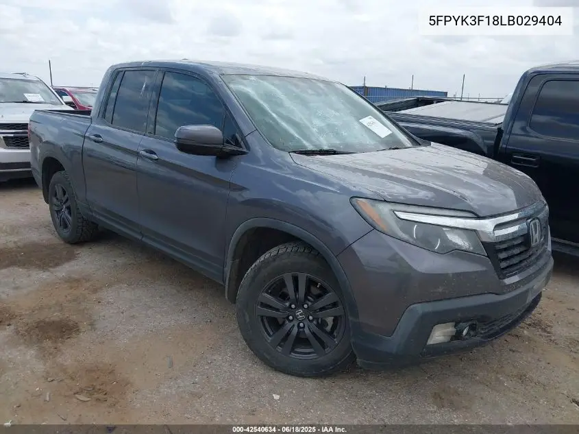 2020 Honda Ridgeline Awd Sport VIN: 5FPYK3F18LB029404 Lot: 42540634