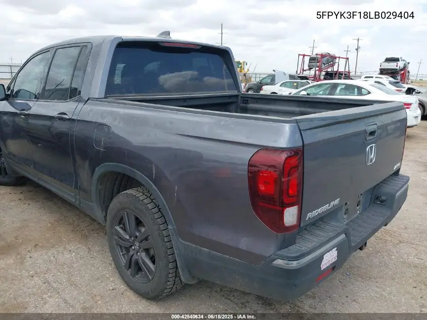 2020 Honda Ridgeline Awd Sport VIN: 5FPYK3F18LB029404 Lot: 42540634
