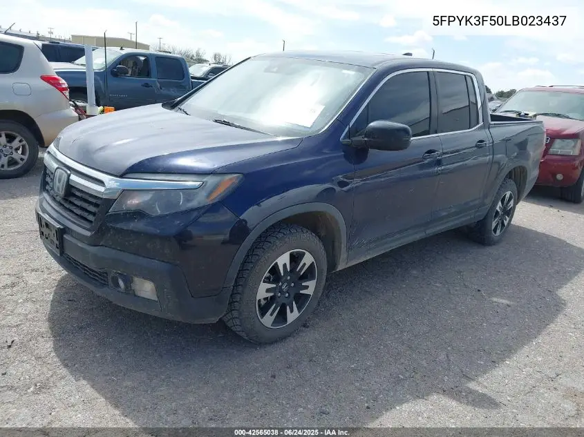 2020 Honda Ridgeline Awd Rtl VIN: 5FPYK3F50LB023437 Lot: 42565038