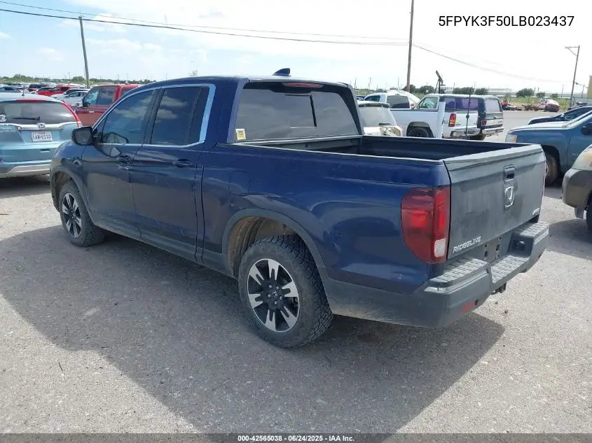 2020 Honda Ridgeline Awd Rtl VIN: 5FPYK3F50LB023437 Lot: 42565038