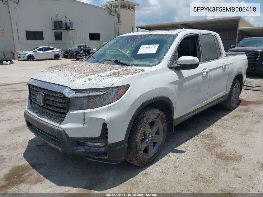 2021 Honda Ridgeline Awd Rtl VIN: 5FPYK3F58MB006418 Lot: 42701114