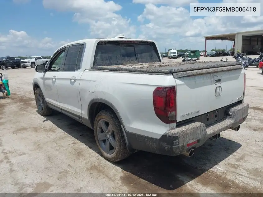 2021 Honda Ridgeline Awd Rtl VIN: 5FPYK3F58MB006418 Lot: 42701114