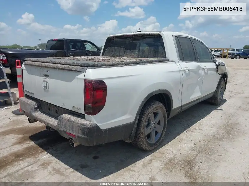 2021 Honda Ridgeline Awd Rtl VIN: 5FPYK3F58MB006418 Lot: 42701114